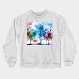 Colorful Blue Purple Pastel Abstract Trees Crewneck Sweatshirt